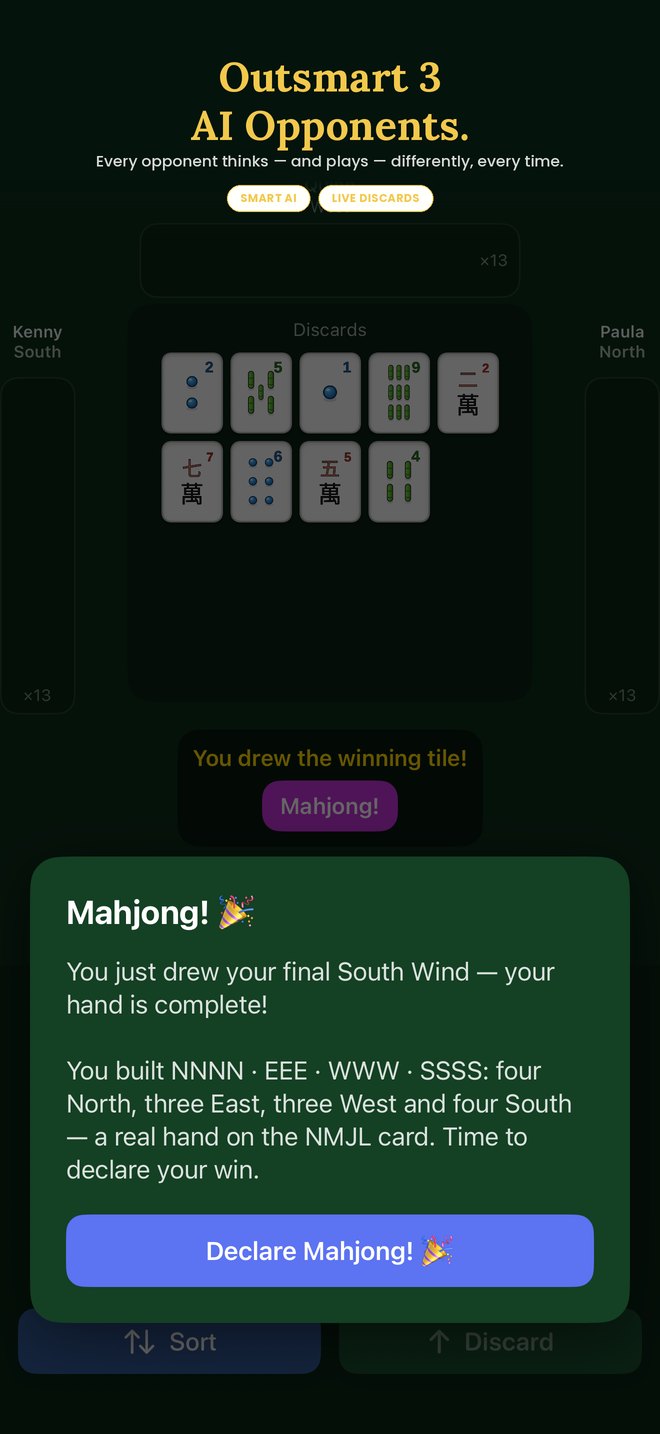 Declaring Mahjong after outsmarting three AI opponents